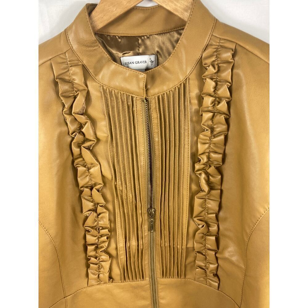 Susan Graver Ruffle Front Leather Jacket - Picture 2 of 5